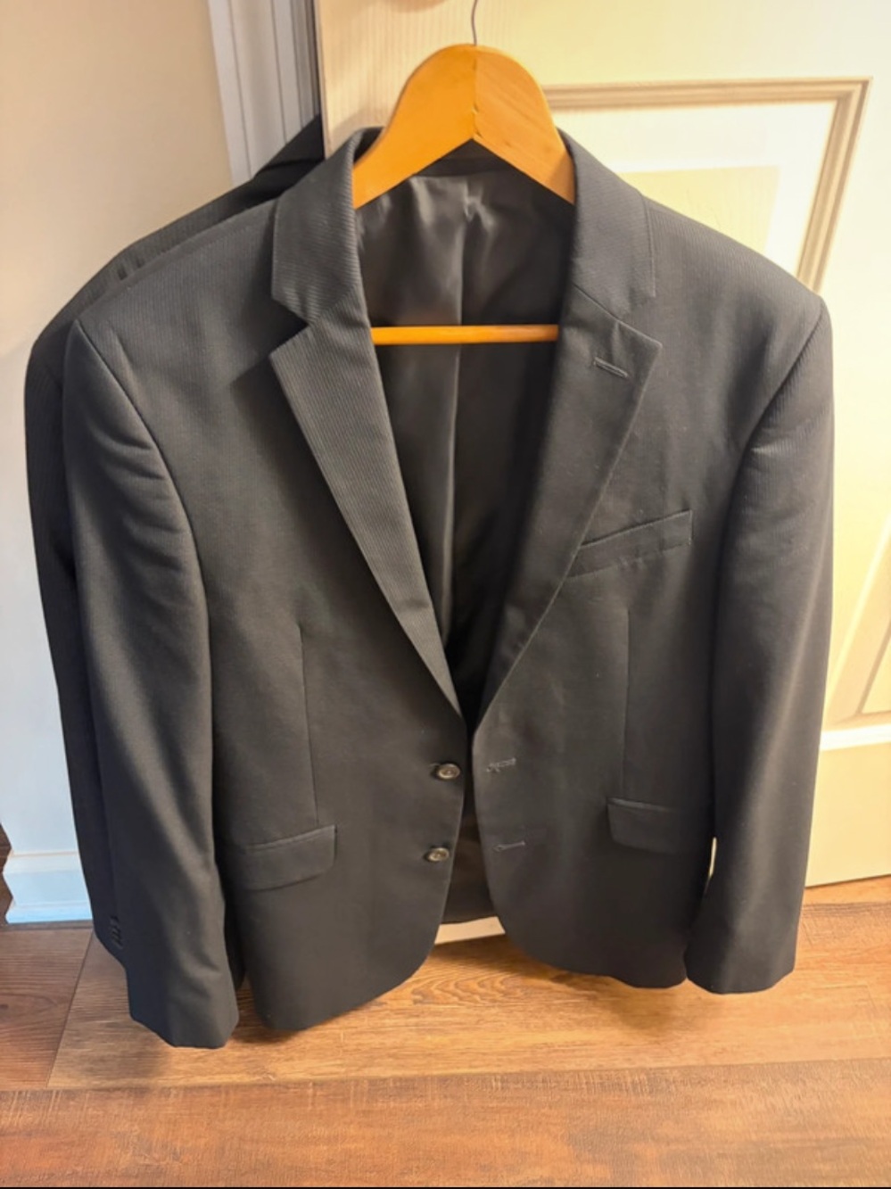 Navy blue pin striped slim fit suit